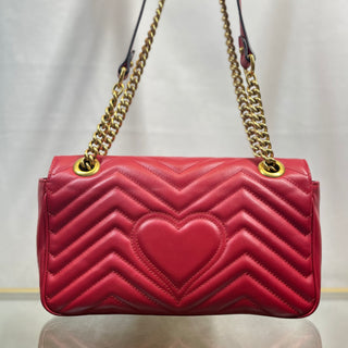 GUCCI Small GG Marmont Hibiscus Red Calfskin Matelasse Shoulder Bag