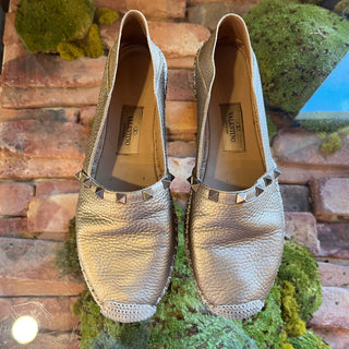 VALENTINO Metallic Gold Leather Rockstud Espadrilles Flats SZ 38 (US 8)