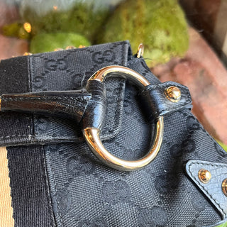 GUCCI Horsebit Pochette Black GG Canvas Shoulder Bag