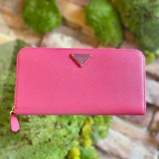 PRADA Pink Saffiano Leather Continental Wallet