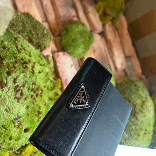 PRADA Lambskin Nylon Bifold Triangle Enamel Wallet