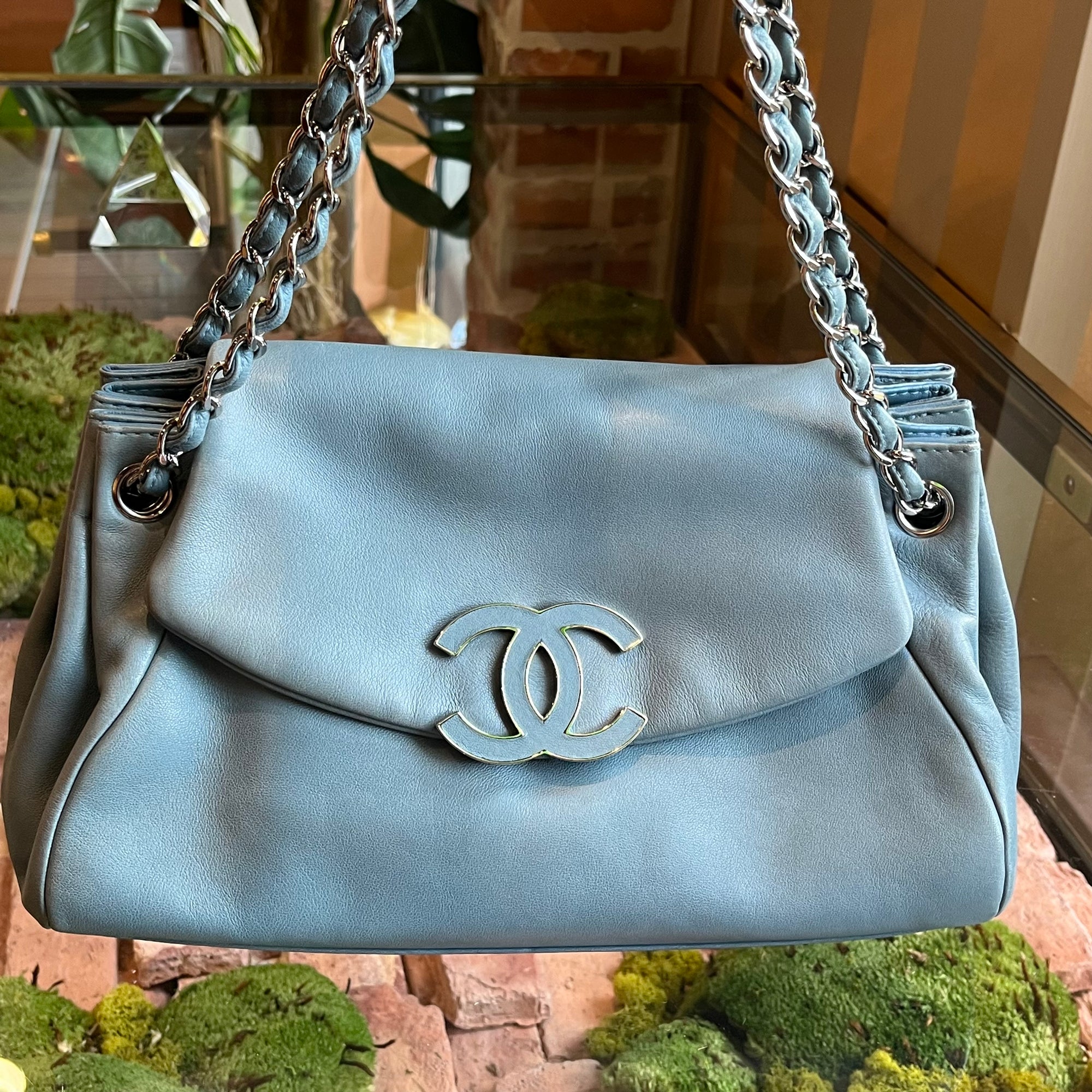 Chanel Bag Handbag Navy Blue Tortoise Tote Ladies Denim Canvas CHANEL