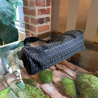 FENDI Black Zucchino Canvas Shoulder Bag