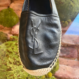 Saint Laurent YSL Black Lambskin Leather Espadrilles SZ 40 (US 10)