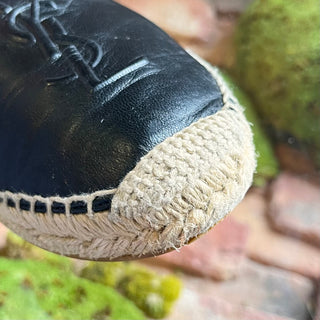 SAINT LAURENT Black Lambskin Leather YSL Espadrilles SZ 37.5 (US 7.5)