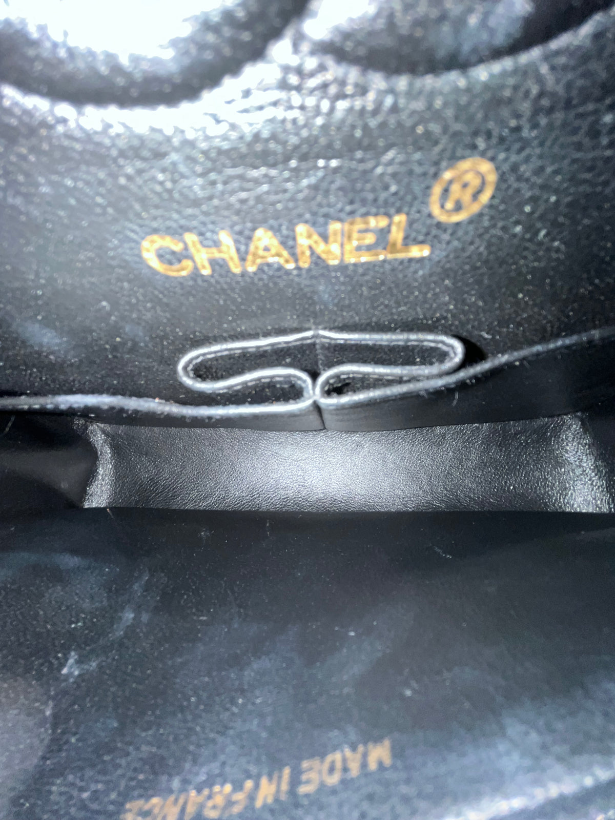 CHANEL Black Patent Leather Medium Double Flap