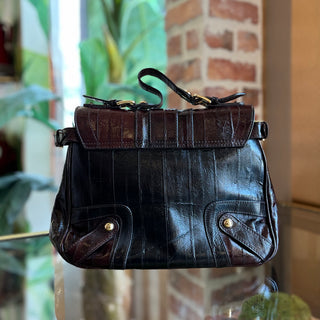 DOLCE & GABBANA Vintage Brown Striped Patent Leather Top Handle Bag