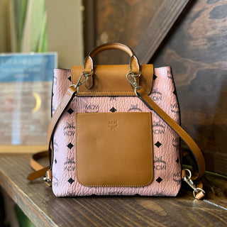 MCM Small Essential Soft Pink Visetos Backpack Bag