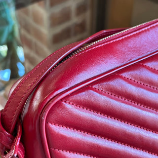 SAINT LAURENT Lou Camera Red Chevron Quilted Crossbody Bag