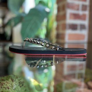 CHRISITAN LOUBOUTIN Loubi Flip Black Rubber Thong Sandals SZ37.5(7.5US)