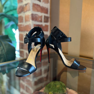 LOUBOUTIN Kid Multipoint 100 Black Leather Sandals SZ 36 (US 6)