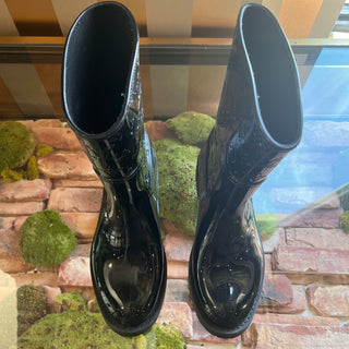 LOUIS VUITTON Black LV Monogram Rubber Rain Boots SZ 39 (US 9)
