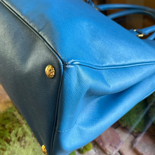 PRADA Blue Saffiano Lux Leather Tote Bag