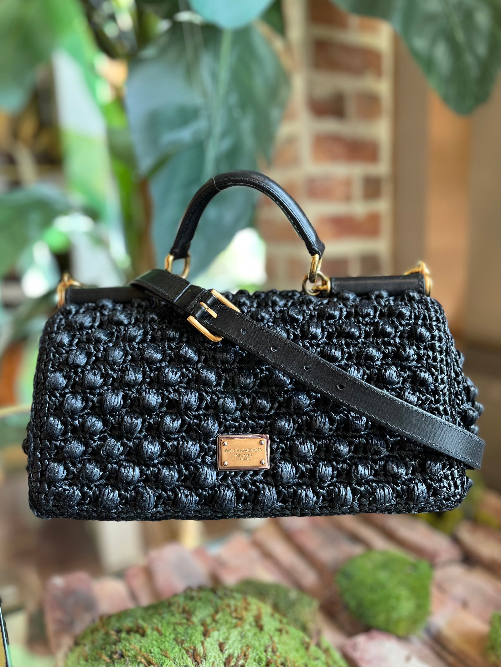 Dolce & Gabbana Miss Sicily Medium Lace & Sequin Bag Black Python