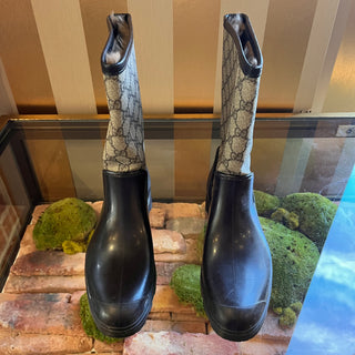GUCCI Fur Lined GG Web Rain Boots SZ 38 (US 8)