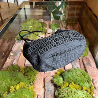 FENDI Baguette Black Zucchino Canvas Shoulder Bag