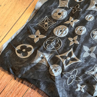 LOUIS VUITTON St Petersburg Gray Black Silk Blend Chiffon Scarf