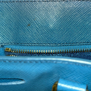 PRADA Blue Saffiano Lux Leather Tote Bag
