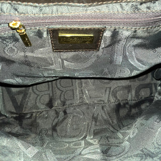 DOLCE & GABBANA Vintage Brown Striped Patent Leather Top Handle Bag