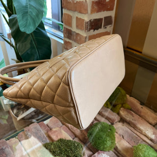 CHANEL Medallion Beige Quilted Caviar Leather Tote Bag