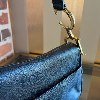 CHRISTIAN DIOR Saddle Black Leather Vintage Double Shoulder Bag