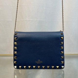 VALENTINO GARAVANI Vitello Rockstud Blue Wallet on Chain