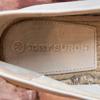 TORY BURCH White Leather Black Cap Toe Espadrilles SZ 8M