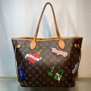 LOUIS VUITTON Neverfull MM Brown Limited Edition Monogram Canvas Patches Tote Bag