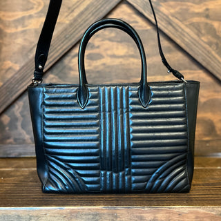 PRADA Diagramme Black Soft Calfskin Leather Impunture Tote