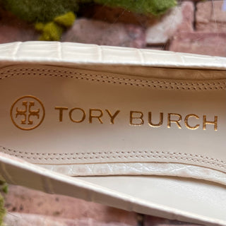 TORY BURCH Georgia Soft Croc New Cream Leather Pumps SZ 8