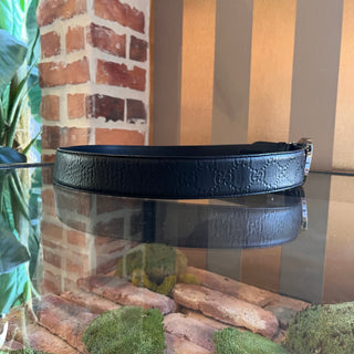 GUCCI GG Debossed Guccissima Black Leather Belt SZ 95/38