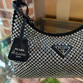 PRADA Prada Re-Edition 2005 Mini Crystal-Studded Satin Bag