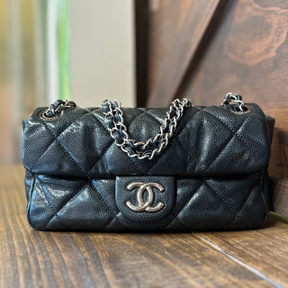 CHANEL Nature Flap Small Black Glazed Leather Shoulder Bag