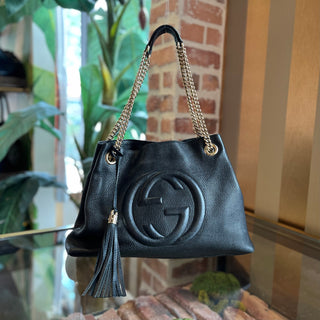 GUCCI Medium Soho Chain Black Pebbled Calfskin Leather Shoulder Bag