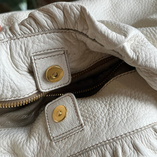 PRADA White Daino Leather Two-Way Hobo Bag