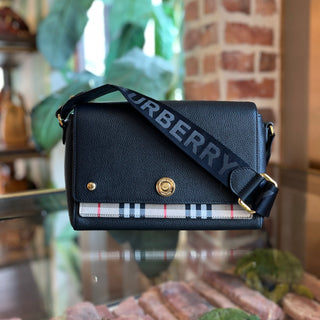 BURBERRY Note Medium Vintage Check Black Leather Crossbody Bag