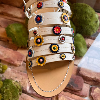 TORY BURCH White Marguerite Applique Wrap Leather Sandals SZ 8