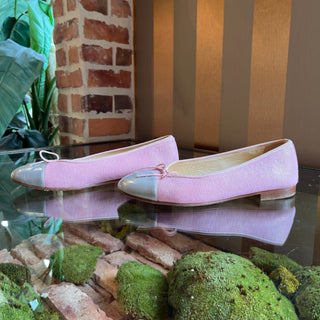 CHANEL Cap Toe Pink Canvas Flats SZ 39 (US 9)