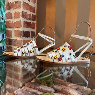 TORY BURCH White Marguerite Applique Wrap Leather Sandals SZ 8