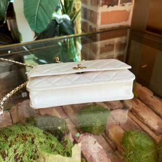 CHANEL Pearl Crush White Calfskin Wallet on Chain Crossbody Bag