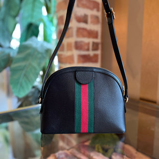 GUCCI Ophidia Black Leather Web Stripe Crossbody Bag