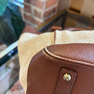 BURBERRY Leather-Trimmed Straw Tote