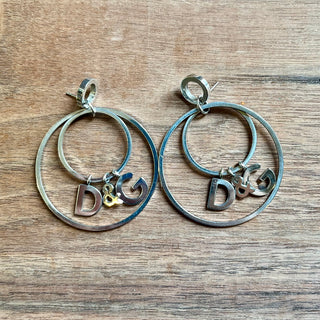 DOLCE & GABBANA Silver Circle Hoop Earrings with DG Logo