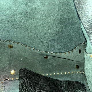 VALENTINO Small Trapeze Black Pebbled Leather Turquoise Rockstud Tote Bag