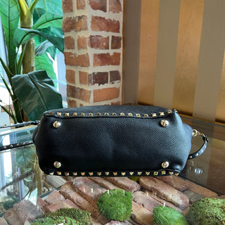 VALENTINO GARAVANI Rockstud Medium Black Pebbled Calfskin Tote