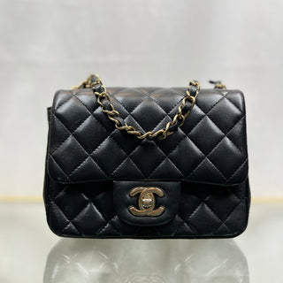 CHANEL Square Flap Mini Black Lambskin Quilted Shoulder Bag