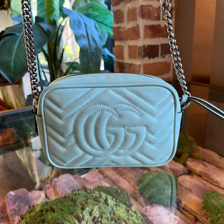 GUCCI GG Marmont Mini Water Green Calfskin Matelasse Shoulder Bag