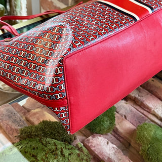 TORY BURCH Red Gemini Link Coated Canvas Tote
