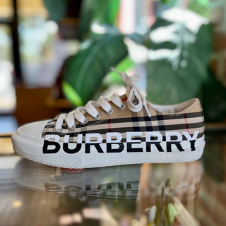 BURBERRY Check Low Top Lace Up Sneakers SZ 38