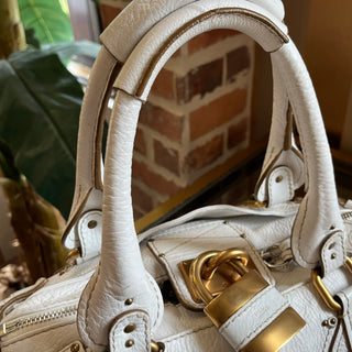 CHLOÉ Paddington White Calfskin Leather Satchel Bag